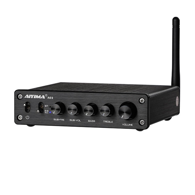 AIYIMA A03 TPA3116 Subwoofer Bluetooth 5.2 Stereo Amplifier 2.1 Channel HiFi Power Amplifier 50W x 2 + 100W Audio Amplifier with DC 24V Power Supply