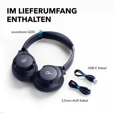 Soundcore by Anker Q20i juhtmevabad Bluetooth-kõrvaklapid hübriidse aktiivse mürasummutusega, 40-tunnine mänguaeg ANC-režiimis, kõrglahutusega heli, sügav bass, kohandamine rakenduse kaudu (sinine)