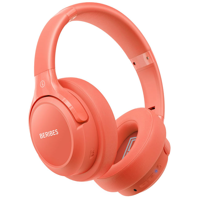 BERIBES Bluetooth-kõrvaklapid kõrva peale, 65 tundi juhtmevabad Bluetooth-kõrvaklapid 6 ekvalaiseri režiimiga, HiFi stereo, sisseehitatud mikrofon, kokkupandavad juhtmevabad kõrvaklapid mobiiltelefonidele/iPadile/sülearvutitele/arvutile - oranžpunane