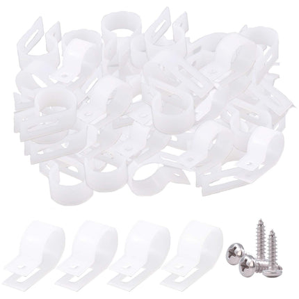 Glarks 120 Pieces 3/4 Inch White Nylon Screw Fastener R-Type Cable Clamp with 120 Pieces Screws for Wire, Cable, Pipe and Cable Conduit Set (White)
