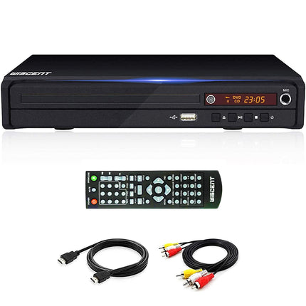 WISCENT HD DVD-mängija telerile HDMI/AV/koaksiaalväljundiga (HDMI-kaabel kaasas), USB 2.0 meediapleier, kõik regioonivabad, kompaktne DVD/CD-mängija (mitte Blu-ray)