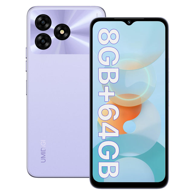 UMIDIGI G5A lukustamata mobiiltelefon, SIM-kaardita mobiiltelefonid 8 GB (4 GB + 4 GB) + 64 GB (kuni 1 TB), neljatuumaline 6,52-tolline HD+ nutitelefon lukustamata, 13 MP + 5 MP kaamera 5000 mAh aku sõrmejälje/näotuvastuse/GPS-iga (lilla)