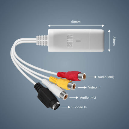 USB-videograbber - [2025. aasta mudel] August VGB300 - audio-video muundur VHS- ja Hi8-kassettide digiteerimiseks - Plug&amp;Play-video salvestusadapter Windowsi ja macOS-i jaoks