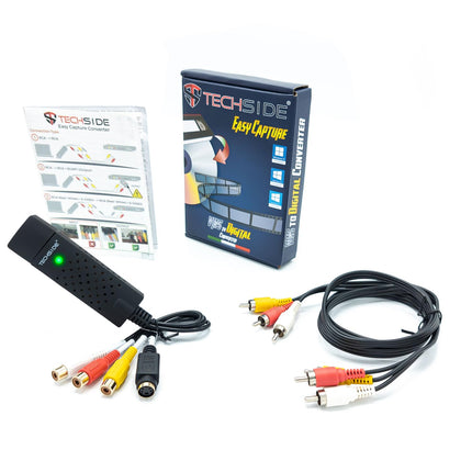 TECHSIDE Video Grabber VHS Golden Contacts | Analoog-digitaalvorming | Windows 10 + uus tarkvara 2019 | USB 2.0 muundur VHS-i salvestamiseks | Vanade videokassettide teisendamine MPEG-digitaalvormingusse