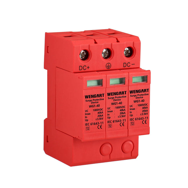 Wengart surge protection device, DC1000V 3P 20-40kA 36 mm DIN rail mounting, low-voltage protective device for lightning protection, power distribution and control devices