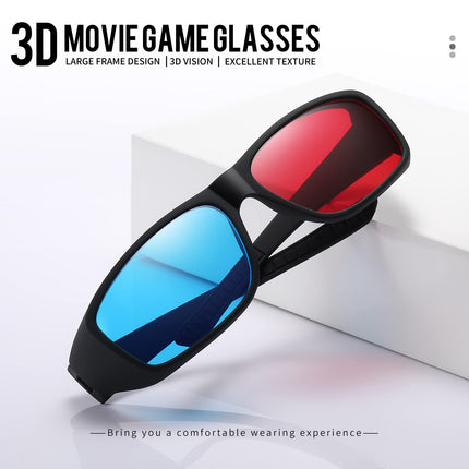 AoHeng punased sinised/tsüaansinised 3D anaglüüfiprillid 3D-filmide ja koomiksite jaoks, suur raam, selged, heledamad (2 tk)