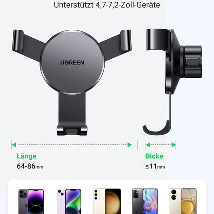 UGREEN autotelefoni hoidik [Upgrade Bomproof Air Vent Hook] nutitelefoni hoidik õhuavade jaoks, ühildub iPhone 16 15 14 13 Pro Max, Galaxy S23 S22 S21, Mate 60 Pro jne-ga (must)