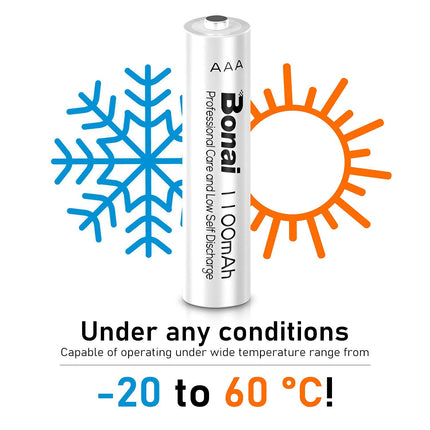 BONAI AAA aku 1100mAh 24 tükki laetavaid akusid suure mahutavusega 1.2V Micro AAA Accu NI-MH laetavaid akusid HR03 laetavat akut madala isetühjenemisega