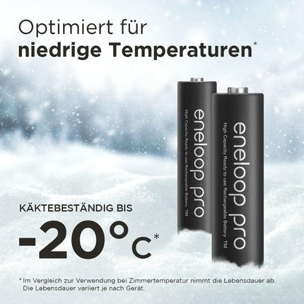 eneloop pro, AAA/Micro NI-MH laetav aku, 4 tk pakis, mahutavus min. 930 mAh, kasutusvalmis NI-MH akud, laetav kuni 500 korda, plastvaba pakend, pro, must