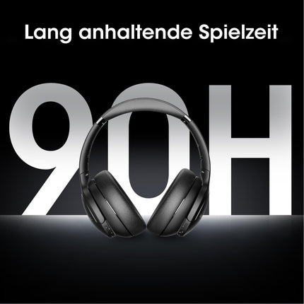 DOQAUS Bluetooth-kõrvaklapid kõrvaklappidega, 90-tunnised juhtmevabad Bluetooth-kõrvaklapid 3 EQ-režiimiga, HiFi stereo kokkupandavad juhtmevabad kõrvaklapid reisimiseks/kontorisse/mobiiltelefoni/arvuti jaoks - mustad