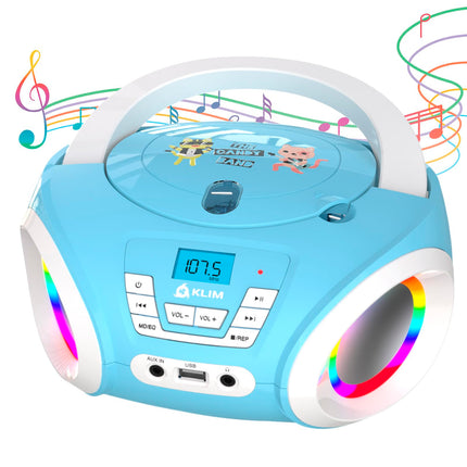 KLIM Candy Kids Boombox CD Player for Children NEW + FM Radio + Batteries Included + Blue Radio - CD Player for Children with Speakers + Perfect for Children and Toddlers