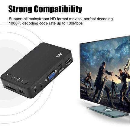 ASHATA HDMI 1080P HD audio- ja videopleier HD videopleier Multimeediapleier IR-kaugjuhtimispuldiga, toetab USB-draivi, mobiilset kõvaketast, SD-kaarti, 2,5-tollist mobiilset kõvaketast (3,5)