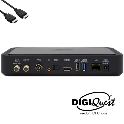 TiVuSat kaart 4K UHD + DIGIQuest Q80 satelliitvastuvõtja 4K H.265 S2+T2 HEVC digiboks, sertifitseeritud TiVuSat vastuvõtja kaardiga (AKTIVEERITUD), meediapleier, veebiraadio, 150 WiFi USB-mälupulk, HTS HDMI-kaabel