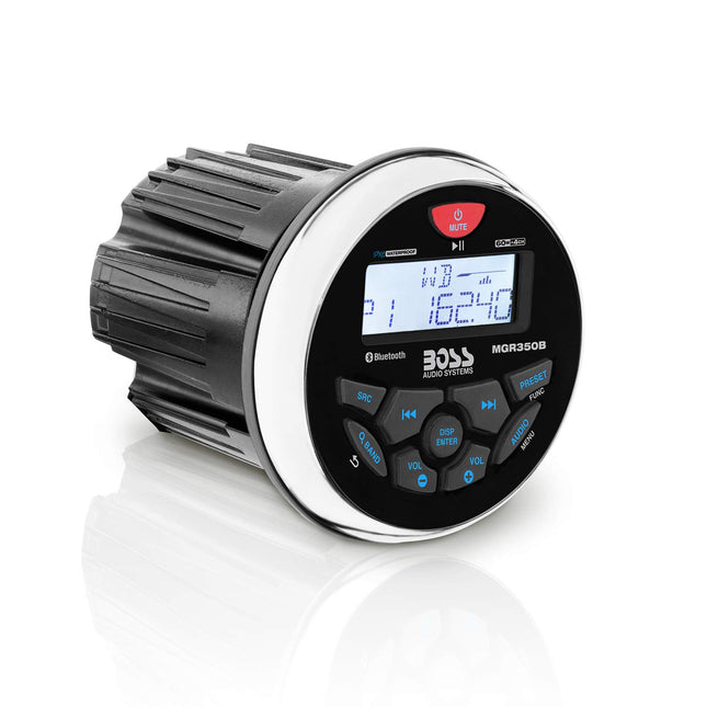 Boss Audio Systems MGR350B mere stereo meetri vastuvõtja paatidele - Bluetooth peakomplekt, ilma CD-DVD mängijata, sisseehitatud 4-kanaliga võimendi, ilmastikukindel, USB, USB laadimine