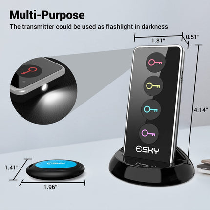 Esky Key Finder, Key Finder Whistle with RF Wireless Key Finder with LED Flashlight Item Tracker Keychain Beeper for Keys Wallet Cell Phone Luggage 4 Receivers