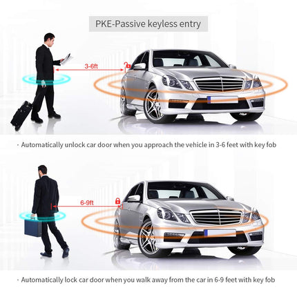 Easyguard PKE autoalarmisüsteem läheduslukuga, avamise puldiga, käivitusnupuga, vibratsioonialarm, võtmeta käivitamine, universaalne EC009-T2