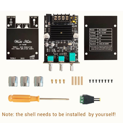 WANGCL ZK-1002MT 2 x 100W Bluetooth 5.0 Subwoofer Amplifier Board High Power Audio Stereo Amplifier Board AUX Bass Treble AMP