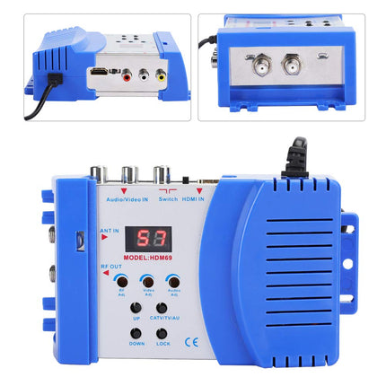 1080P digitaalne RF HDMI modulaator, AV-RF muundur, kaasaskantav digitaalne kahesageduslik VHF/UHF modulaator, PAL/NTSC standardmodulaator AV-RF muundur teleri, arvuti ja DVD jaoks