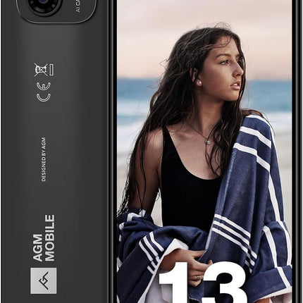 AGM üliõhuke lepinguta nutitelefon, Android 13 mobiiltelefon, 16(8+8) GB + 128 GB (TF 256GB), 50 MP kaamera + 2 MP mikrokaamera, 6,52" HD+, 4900 mAh aku, 4G kahe SIM-kaardiga mobiiltelefon, tumehall
