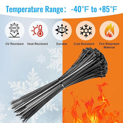 Pack of 500 cable ties, black, 150 x 4.6 mm, fastening straps, plastic cable organizer ties, self-locking cable ties, UV-resistant, heat-resistant cable fixation for garden workshops.