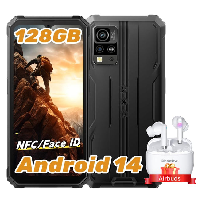 Blackview BV4800Pro Android 14 õuetelefon, 12 GB + 128 GB / 2 TB TF, Corning Gorilla 6.56" HD+, õuenutitelefon, IP69K mobiiltelefon, 16 MP + 8 MP, NFC/OTG/GPS/sõrmejäljelugeja