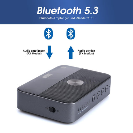 August MR285 Bluetooth 5.3 saatja-vastuvõtja akuga AUX RCA optilise koaksiaalkaabli, USB-pordi ja Bluetooth HiFi heliadapteri jaoks, millel on NFC mitmepunktiline helitugevuse reguleerimise möödaviik kahe kõrvaklapi, teleri, arvuti, auto jaoks