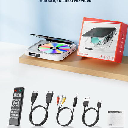 Mini DVD-mängija HDMI-ga, DESOBRY väike DVD-mängija telerile, 1080P HD kompaktne DVD-mängija nutitelerile, kõigi regioonide vaba ühendus, CD-DVD-mängija AV-väljundiga