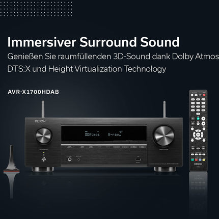 Denon AVR-X1700HDAB 7.2-kanaliga AV-ressiiver, HiFi võimendi Dolby Atmose, DTS:X, 6 HDMI sisendi ja 1 väljundiga, 8K HDMI, Bluetooth, Wi-Fi, AirPlay 2, HEOS Multiroom, Alexa ühilduv