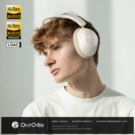 OneOdio A5 kõrvaklapid, juhtmevabad Bluetooth-kõrvaklapid, hübriidne aktiivne mürasummutus, kõrglahutusega LDAC-heli, 75-tunnine aku, Bluetooth 5.4, selged kõned, mängurežiim, kiire laadimine arvuti reisimiseks, kodukontoriks