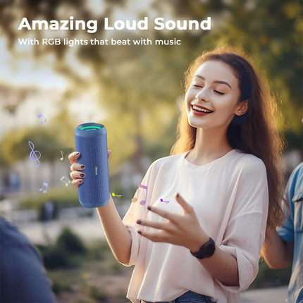 RIENOK Bluetooth Speaker with Light Bluetooth 5.3 Music Box Bass Wireless Box with IPX7 Waterproof Stereo Sound Portable (Blue, 3,600 mAh)