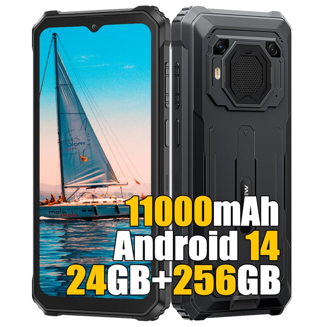 Blackview BV6200 Plus 24GB+256GB välistingimustes kasutatav mobiiltelefon ilma lepinguta 2025, 6,56" välistingimustes kasutatav nutitelefon Android 14, 16MP AI, 98db kõlar, 11000mAh, IP68 veekindel ehitusplatsi telefon, 4G LTE, NFC, OTG, must