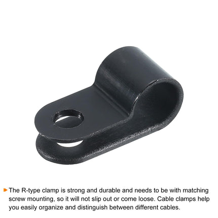 sourcing map R-Type Cable Clips, 6.4 mm, 0.25 inch, Cable Clip, Cable Organizer, Cable Clips, Black, for Wire Management, 200 Pieces