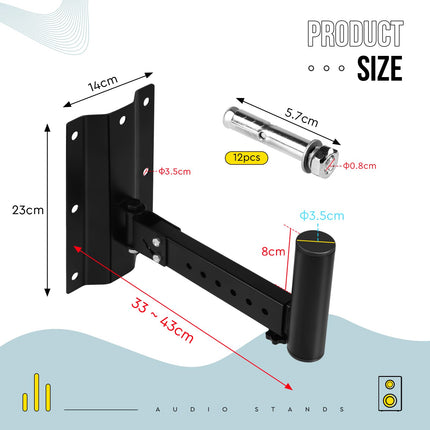 Supaway 2X Speaker Wall Mount Speakers Swivel 180° Robust Speaker Mount Tilt 60° Speaker Wall Mount Universal Speaker Wall Mount, Single Load Capacity 40 kg