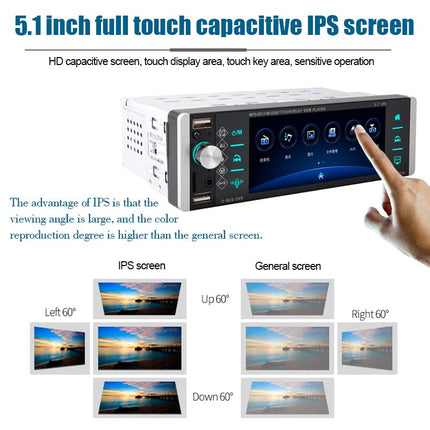 5.1 inch Single Din Car Radio with IPS Touch Screen, Support Bluetooth, FM Mirror Link, Support Smart Voice/4USB/RDS/Remote Control