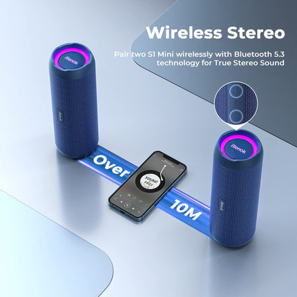 RIENOK Bluetooth Speaker with Light Bluetooth 5.3 Music Box Bass Wireless Box with IPX7 Waterproof Stereo Sound Portable (Blue, 3,600 mAh)