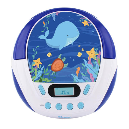 mooov 477170 CD Player for Children with Speakers, USB, Headphone Jack, AUX-IN Port - Boombox CD Player Portable - Mains or Battery Operated - Ocean Model - Blue/White