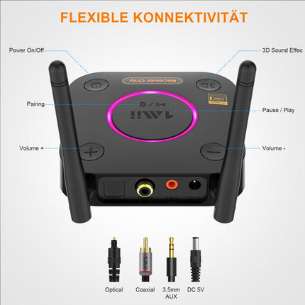 1Mii B06Ultra Bluetooth 5.2 vastuvõtja LDAC Hi-Res heli jaoks, HiFi Bluetooth-heli adapter Audiophile DAC-i, 3D ruumilise heli, aptX HD ja madala latentsusega vastuvõtja stereosüsteemile, optiline 3,5 mm RCA AUX