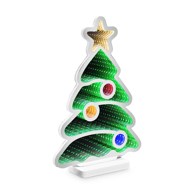 Idena 30550 - LED Infinity Mirror Christmas Tree, approx. 13 x 5.5 x 22 cm, decorative lamp with 80 SMD LEDs and 3D effect, Christmas decoration for indoors, battery-operated