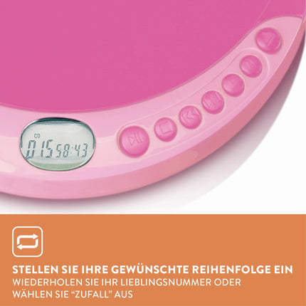 Lenco CD-011PK - kaasaskantav CD-mängija aku laadimise funktsiooniga - LCD-ekraan - Discman - CD Walkman - kõrvaklappide ja micro-USB laadimiskaabliga - roosa