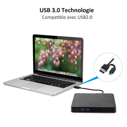 Väline DVD-kirjutaja, väline CD/DVD-draiv USB 3.0/C-tüüpi optiline draiv, õhuke CD/DVD-ROM-kirjutaja, kaasaskantav arvuti, sülearvuti, lauaarvuti, MacBook, Mac, Windows 7/8.1/10, Linux OS