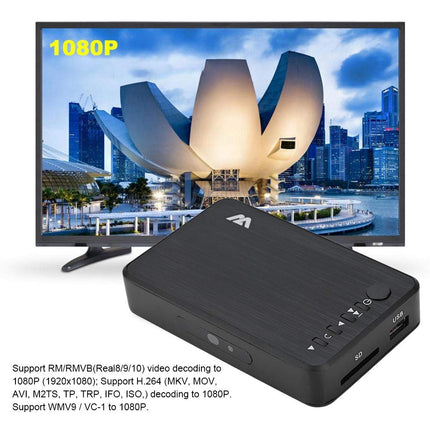 ASHATA HDMI 1080P HD audio- ja videopleier HD videopleier Multimeediapleier IR-kaugjuhtimispuldiga, toetab USB-draivi, mobiilset kõvaketast, SD-kaarti, 2,5-tollist mobiilset kõvaketast (3,5)