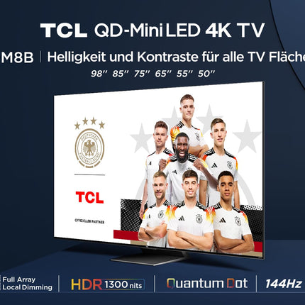 TCL 50QM8B televiisor MiniLED 50-tolline, QLED, 144Hz, 4K HDR Premium 1250 nitti, Google TV, Dolby Atmos, Onkyo, Game Master Pro 2.0