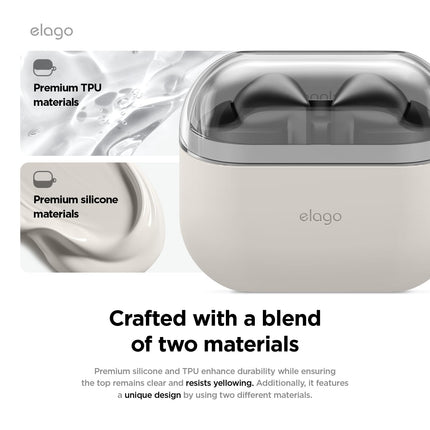 elago Compatible with Samsung Galaxy Buds 3 Case &amp; Galaxy Buds 3 Pro Case, Duo Case with Carabiner, Premium Silicone + TPU Case, Wireless Charging, Earphone Accessories, for Men, for Women (Taupe)