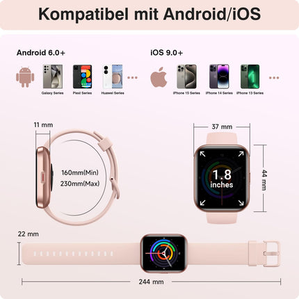 Fitpolo nutikell naistele telefonifunktsiooniga/Alexa, 1,8-tolline nutikell iPhone'ile ja Androidile, fitness-jälgija, pulsi- ja unemonitor/IP68 veekindel, fitness-kell naistele, spordikell, sammulugeja