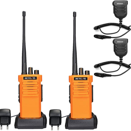 Retevis RT29 raadiosaatja pika levialaga, vastupidav kahesuunaline raadiosaatja, laetav 3200mAh, VOX-raadio veekindla mikrofoniga, äratus täiskasvanutele ja ehitusplatsidele (2 tk pakis, oranž)