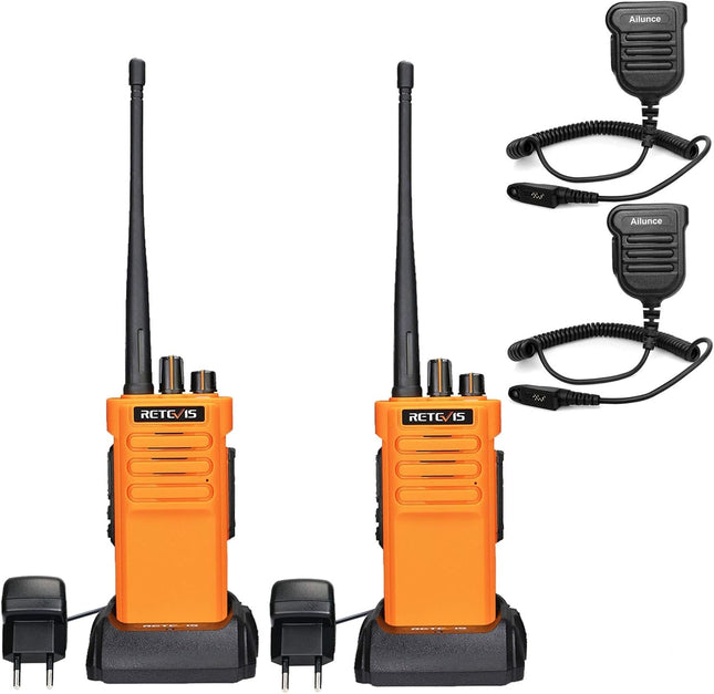 Retevis RT29 raadiosaatja pika levialaga, vastupidav kahesuunaline raadiosaatja, laetav 3200mAh, VOX-raadio veekindla mikrofoniga, äratus täiskasvanutele ja ehitusplatsidele (2 tk pakis, oranž)