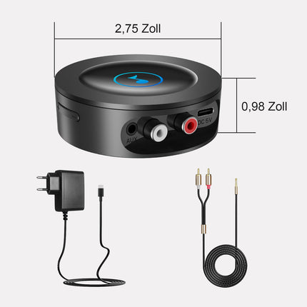 Bluetooth 5.2 receiver for stereo system, AUX Bluetooth adapter jack 3.5, lossless-level HiFi receiver for speakers, amplifier with RCA cinch, long range, HD audio, low latency