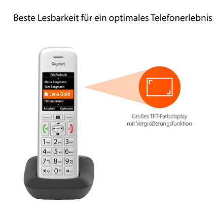 Gigaset E390 - Cordless DECT phone for seniors with large buttons and SOS function - easy operation, extra-large color display, high sound quality, silver-black