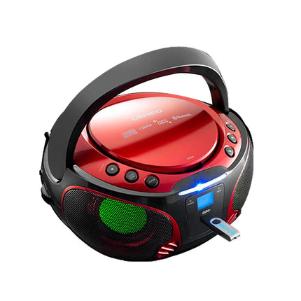 Lenco SCD-550 - CD-mängija lastele - CD-raadio - Stereosüsteem - Boombox - MP3- ja USB-mängija - Bluetooth - 2 x 2 W RMS võimsus - Peotuled - Punane