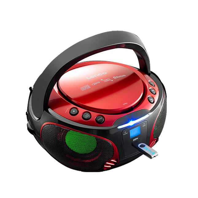 Lenco SCD-550 - CD-mängija lastele - CD-raadio - Stereosüsteem - Boombox - MP3- ja USB-mängija - Bluetooth - 2 x 2 W RMS võimsus - Peotuled - Punane